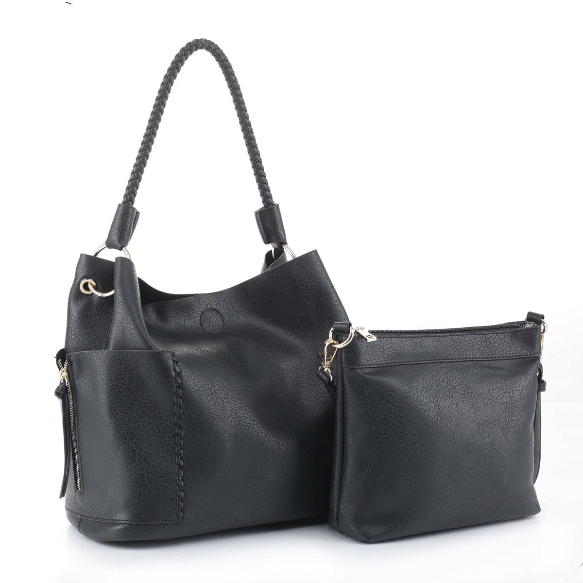 LF5118S Braided Handle Whipstitch 2-in1 Shoulder Bag/Crossbody - MiMi Wholesale