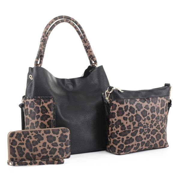 LF6196LT Cheetah Print Handle 3-in-1 Shoulder Bag/Crossbody/Wallet - MiMi Wholesale