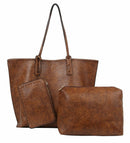 LHU364 3-in-1 Whipstitch Detail Shoulder/Shopper w/ 2 Zipper Pouches - MiMi Wholesale