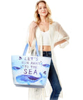 LOA102 "Let's Run Away To The Sea" Whale Printed Summer Tote Bag - MiMi Wholesale