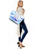 LOA102 "Let's Run Away To The Sea" Whale Printed Summer Tote Bag - MiMi Wholesale