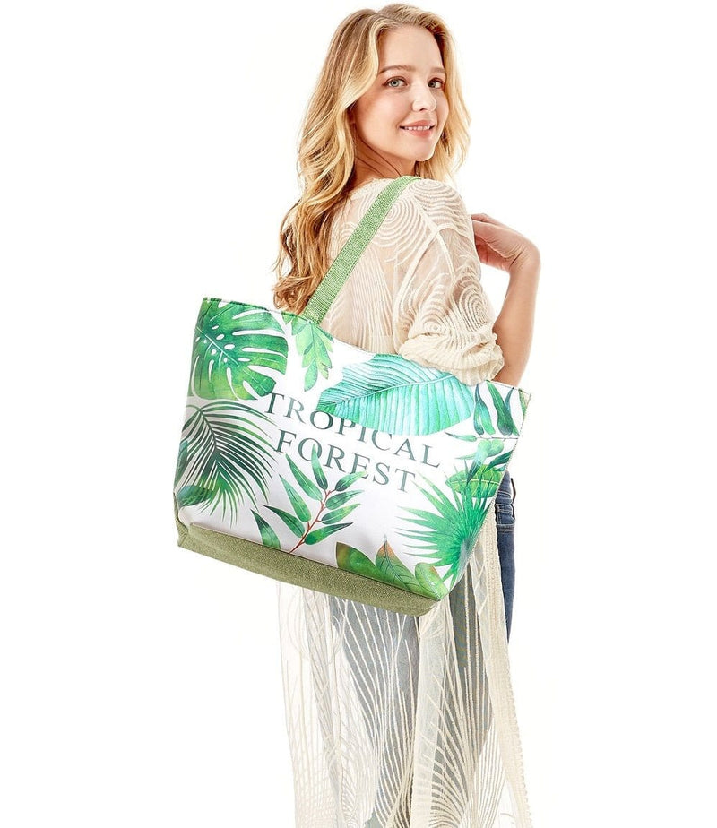 LOA106 "Tropical Forest" Print Summer Tote Bag - MiMi Wholesale