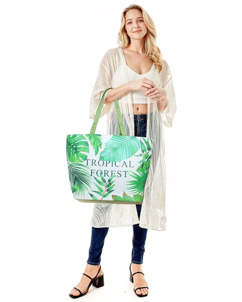 LOA106 "Tropical Forest" Print Summer Tote Bag - MiMi Wholesale