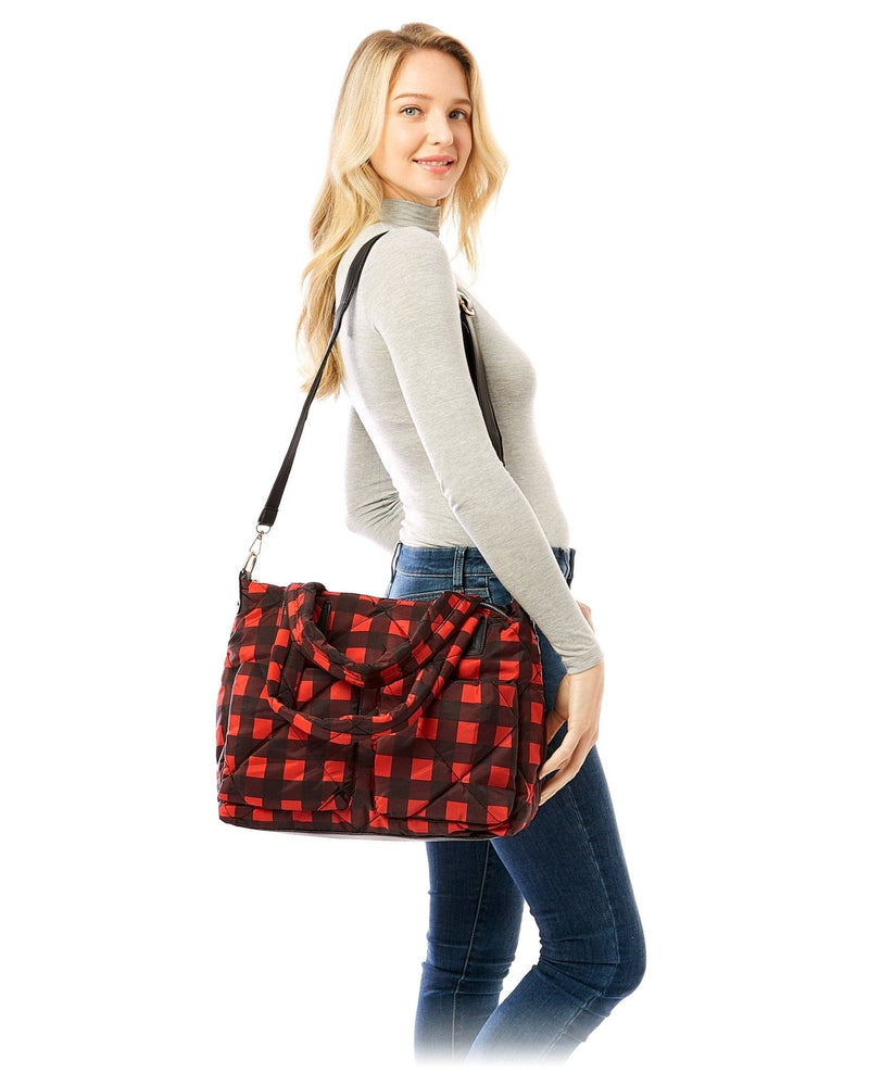 LOA309 Plaid Puffer Tote/Messenger - MiMi Wholesale