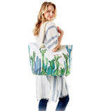LOA330 Cactus Print Summer Beach Tote Bag - MiMi Wholesale