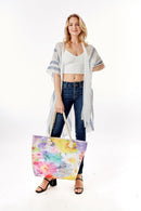 LOA337 Floral Rainbow Tie-dye Summer Beach Tote Bag - MiMi Wholesale