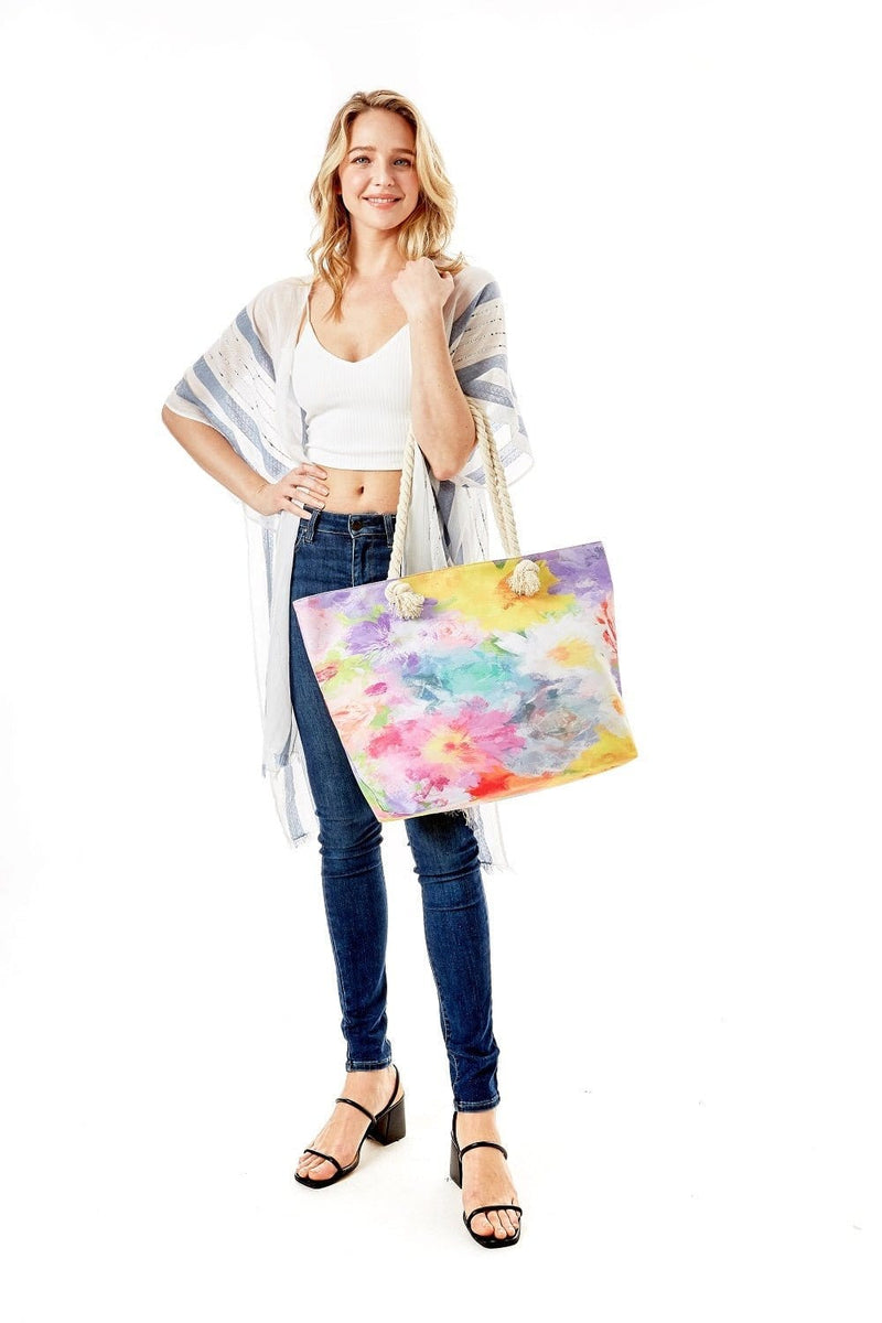 LOA337 Floral Rainbow Tie-dye Summer Beach Tote Bag - MiMi Wholesale