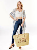 LOA375 Glitz Sequins Letter 'Summer Love' Beach Tote Bag - MiMi Wholesale
