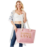 LOA375 Glitz Sequins Letter 'Summer Love' Beach Tote Bag - MiMi Wholesale