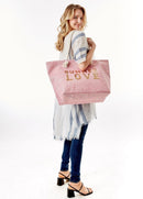 LOA375 Glitz Sequins Letter 'Summer Love' Beach Tote Bag - MiMi Wholesale