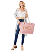LOA375 Glitz Sequins Letter 'Summer Love' Beach Tote Bag - MiMi Wholesale