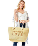 LOA375 Glitz Sequins Letter 'Summer Love' Beach Tote Bag - MiMi Wholesale