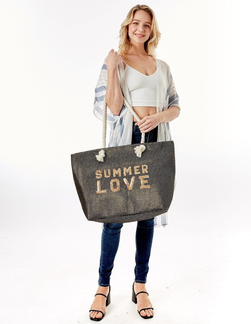 LOA375 Glitz Sequins Letter 'Summer Love' Beach Tote Bag - MiMi Wholesale