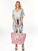 LOA375 Glitz Sequins Letter 'Summer Love' Beach Tote Bag - MiMi Wholesale