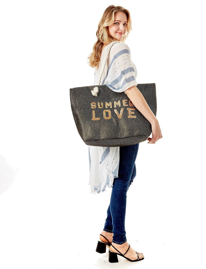 LOA375 Glitz Sequins Letter 'Summer Love' Beach Tote Bag - MiMi Wholesale