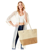 LOA376 Two Tone Beige Straw Beach Tote - MiMi Wholesale