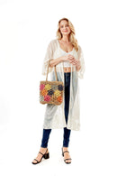 LOA377 Spring Flowers Crochet Straw Tote - MiMi Wholesale
