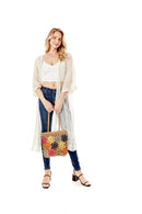 LOA377 Spring Flowers Crochet Straw Tote - MiMi Wholesale