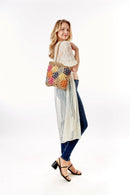 LOA377 Spring Flowers Crochet Straw Tote - MiMi Wholesale