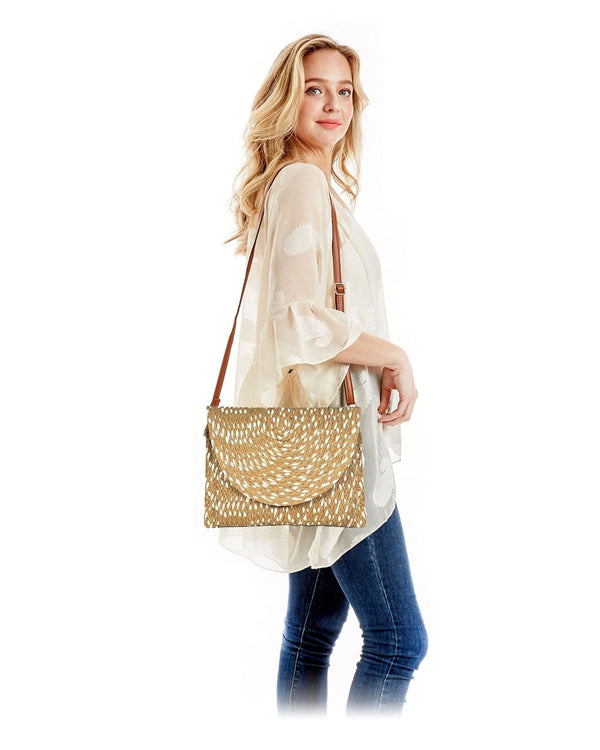 LOA405 Annabella Weaved Straw Envelope Clutch Crossbody Bag - MiMi Wholesale