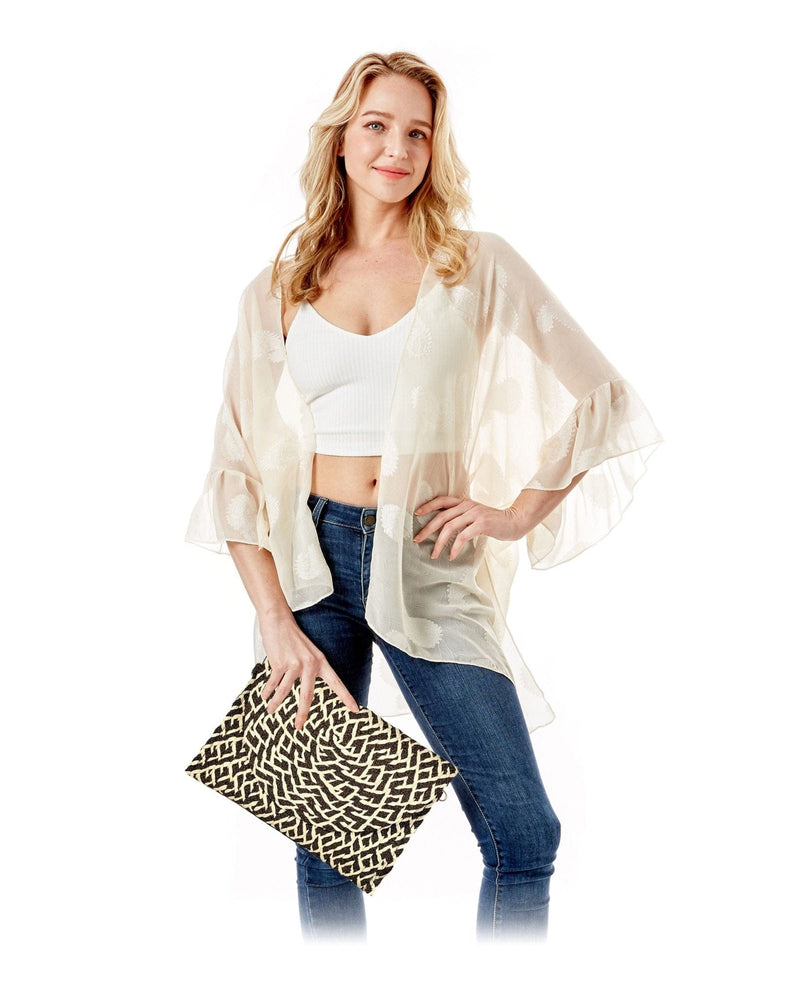 LOA407 Olivia Weaved Straw Envelope Clutch Crossbody Bag - MiMi Wholesale