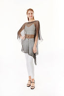 LOF801Metallic Net Cover-ups Fringes Poncho - MiMi Wholesale