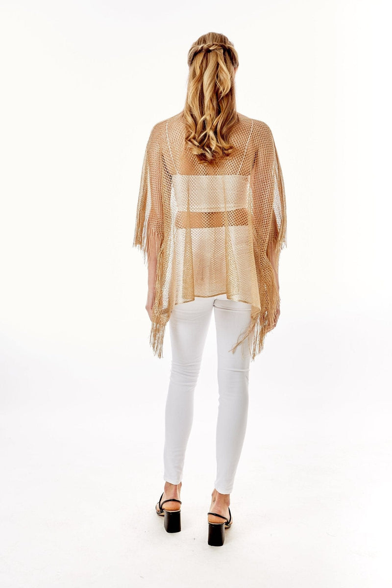 LOF801Metallic Net Cover-ups Fringes Poncho - MiMi Wholesale