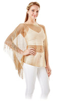 LOF801Metallic Net Cover-ups Fringes Poncho - MiMi Wholesale