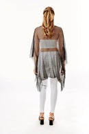 LOF801Metallic Net Cover-ups Fringes Poncho - MiMi Wholesale