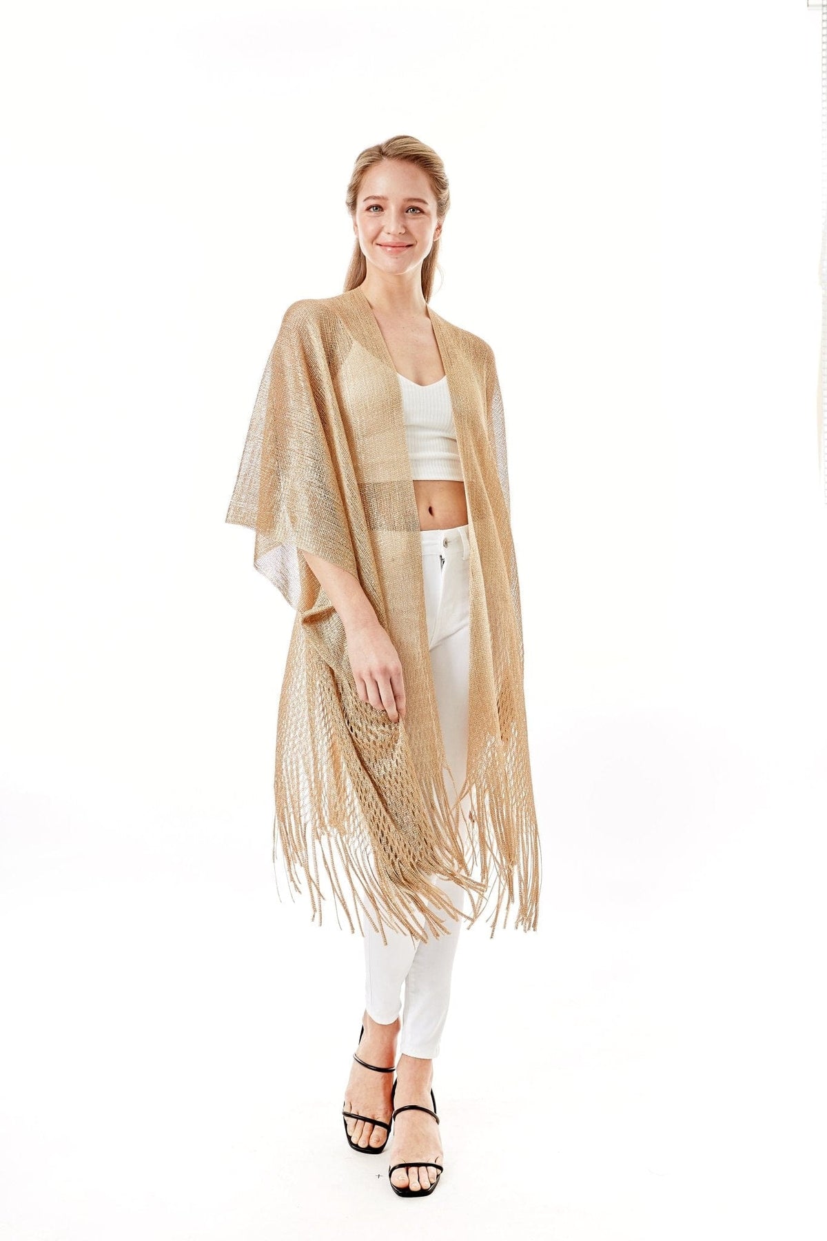 LOF802 Metallic Net Fringe Cover-up - MiMi Wholesale