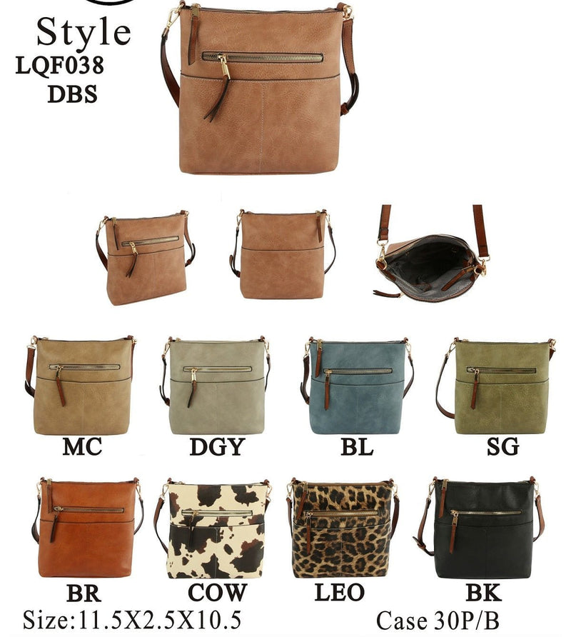 LQF038 Elina Zipper Front Crossbody Bag - MiMi Wholesale