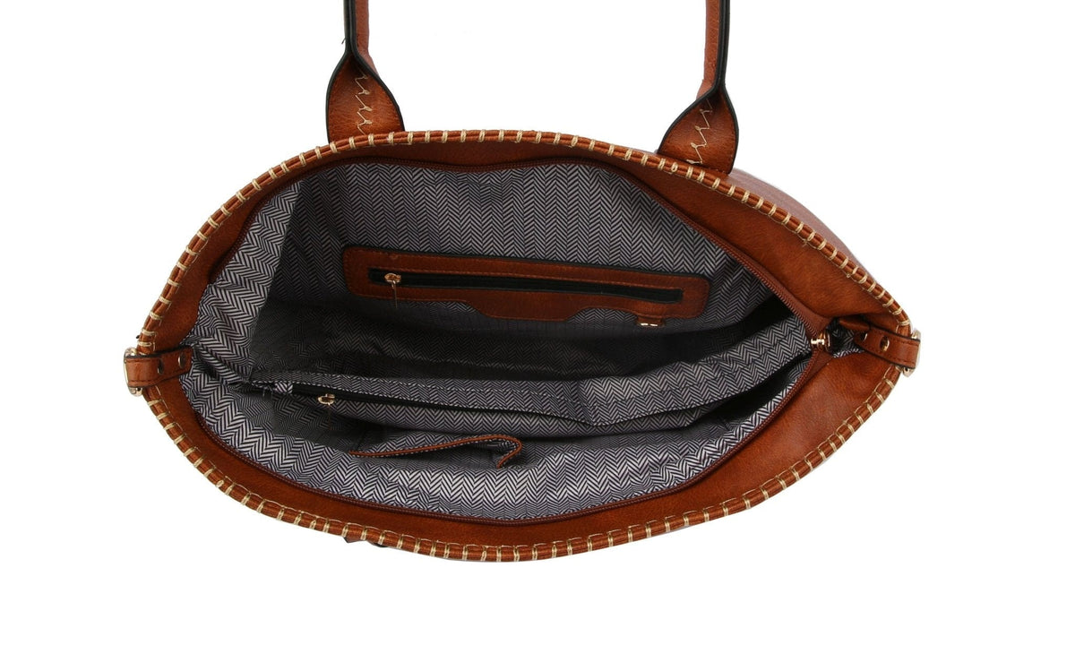 LSD148 Stitch Accent Tote w/ Guitar Strap - MiMi Wholesale
