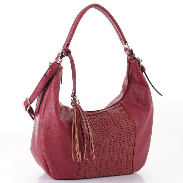 LY5865 Woven Detail Shoulder Bag w/ Tassel - MiMi Wholesale