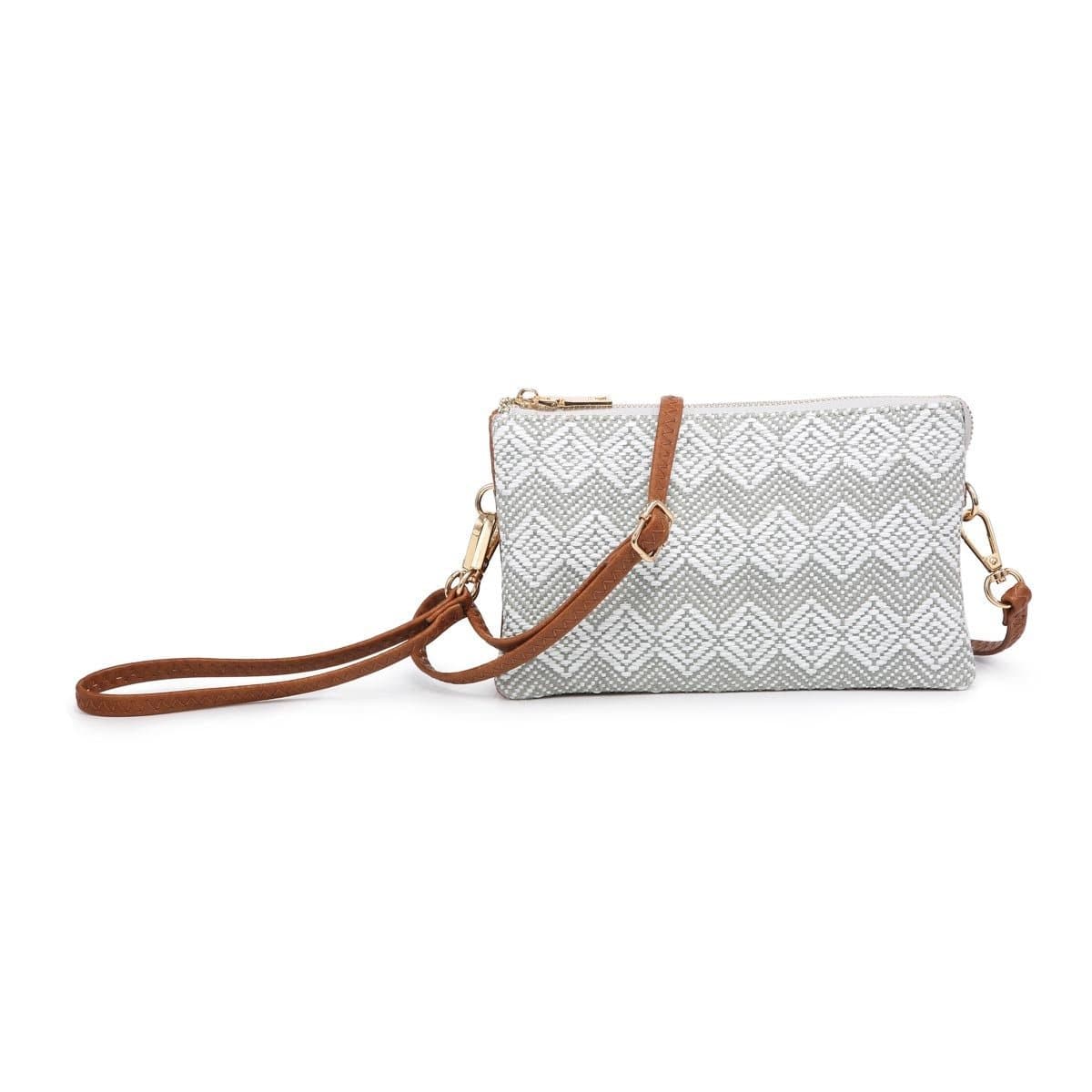 M013DIA Straw-Textured 3 Compartment Crossbody - MiMi Wholesale