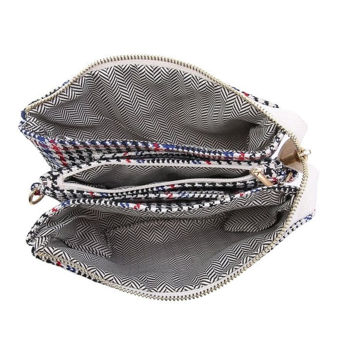 M013HDST Houndstooth 3 Compartment Crossbody - MiMi Wholesale