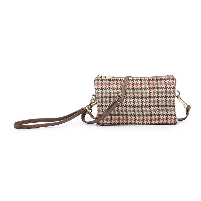 M013HDST Houndstooth 3 Compartment Crossbody - MiMi Wholesale