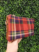 M013PLD Riley Plaid 3 Compartment Crossbody/Wristlet - MiMi Wholesale