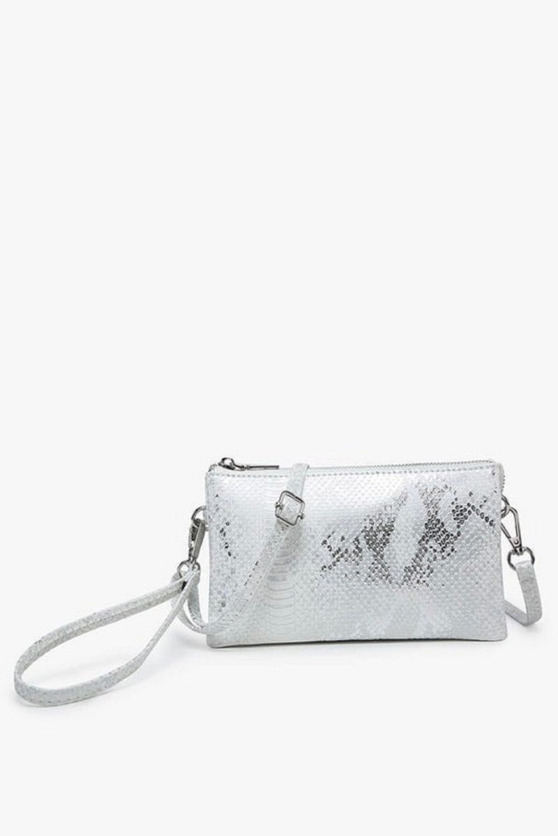 M013SNK Riley Snake Print 3 Compartment Crossbody/Wristlet - MiMi Wholesale