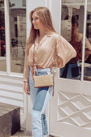 M013ST Riley Straw 3 Compartment Crossbody/Wristlet - MiMi Wholesale