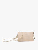 M013ST Riley Straw 3 Compartment Crossbody/Wristlet - MiMi Wholesale