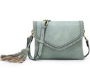 M1802A Flapover Crossbody w/ Whipstitch & Double Tassel - MiMi Wholesale