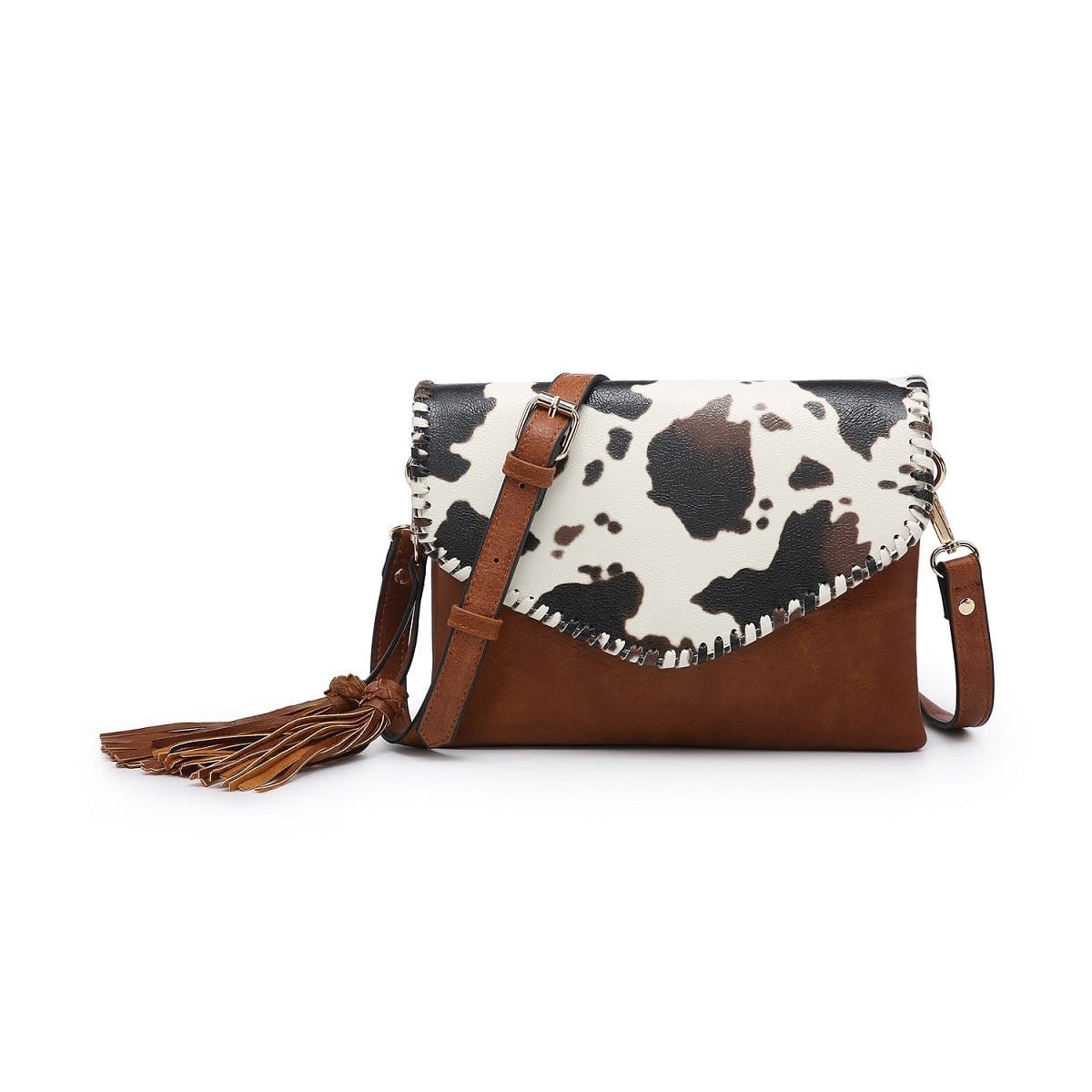 M1802A Flapover Crossbody w/ Whipstitch & Double Tassel - MiMi Wholesale