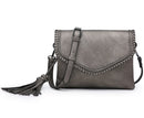 M1802A Flapover Crossbody w/ Whipstitch & Double Tassel - MiMi Wholesale