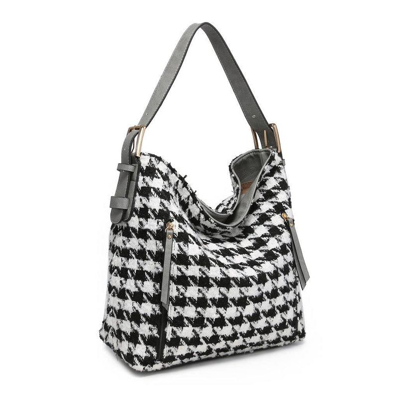 M1816AHDST Alexa Houndstooth 2-in-1 Hobo w/ Dual pouch - MiMi Wholesale