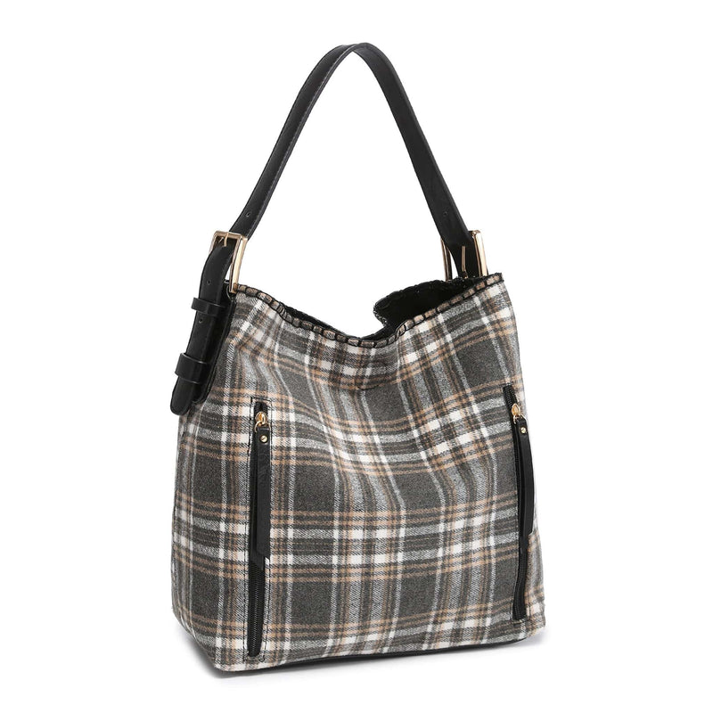 M1816APLD Alexa Plaid 2-in-1 Hobo Bag w/Dual Accessory Compartments - MiMi Wholesale