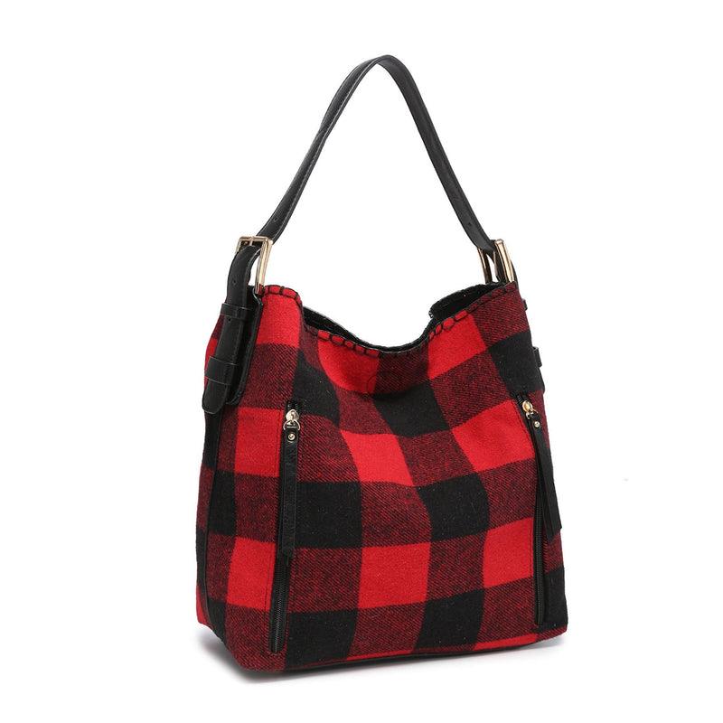 M1816APLD Alexa Plaid 2-in-1 Hobo Bag w/Dual Accessory Compartments - MiMi Wholesale