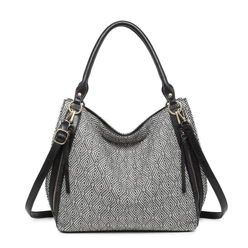 M1860DIA Diamond Print Tote w/ 2 Side Pockets - MiMi Wholesale