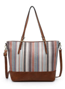 M1880 Vegan Leather Panel Zipper Tote/Shoulder Bag - MiMi Wholesale