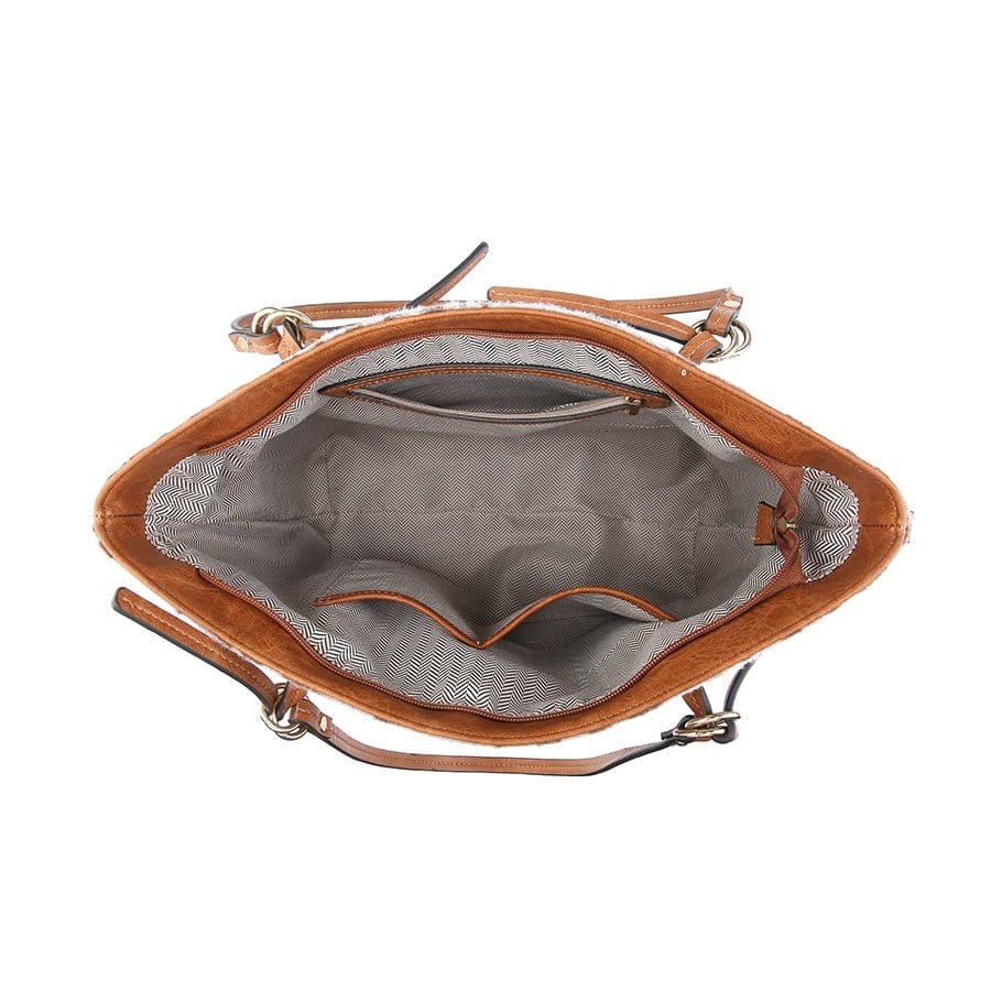 M1880CHE Vegan Leather Panel Zipper Tote/Shoulder Bag - MiMi Wholesale