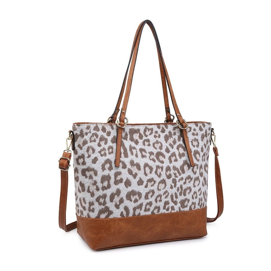 M1880CHE Vegan Leather Panel Zipper Tote/Shoulder Bag - MiMi Wholesale